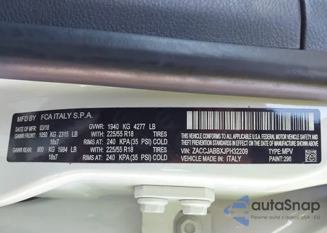 2018 Jeep Renegade Latitude Fwd z USA, uszkodzony, nr VIN ZACCJABBXJPH32209